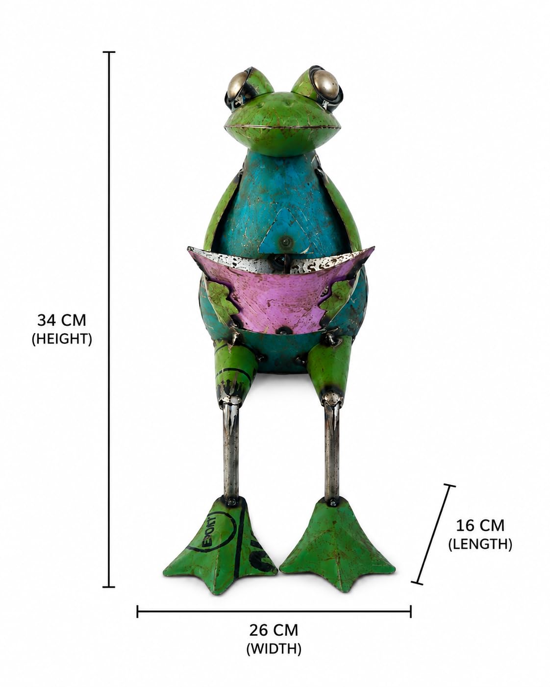 Recycled Iron Frog Holding Boat Figurine