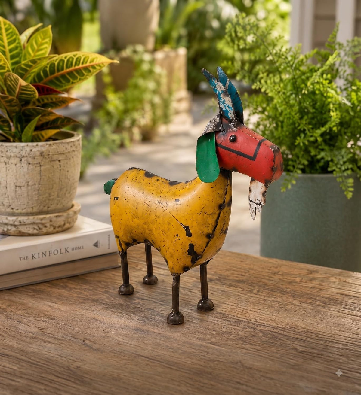 Yellow Recycled Iron Goat Statue