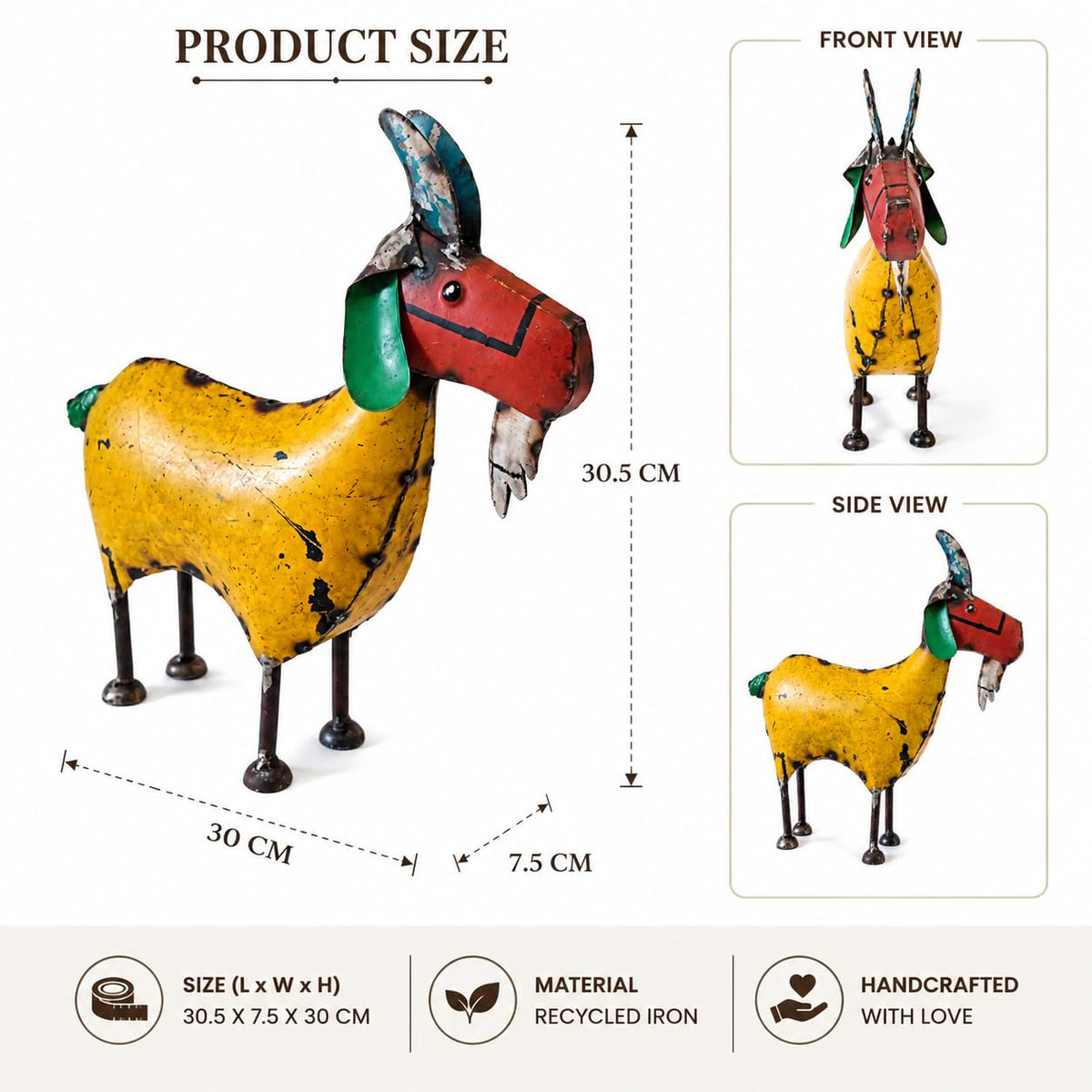 Yellow Recycled Iron Goat Statue