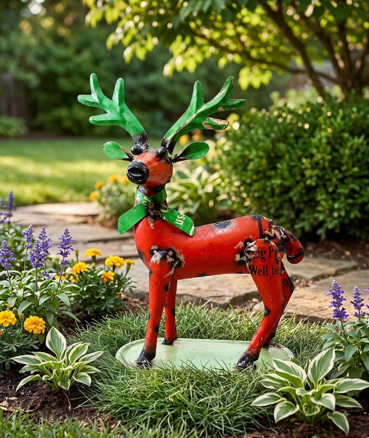 Maroon Recycled Iron Reindeer Figurine