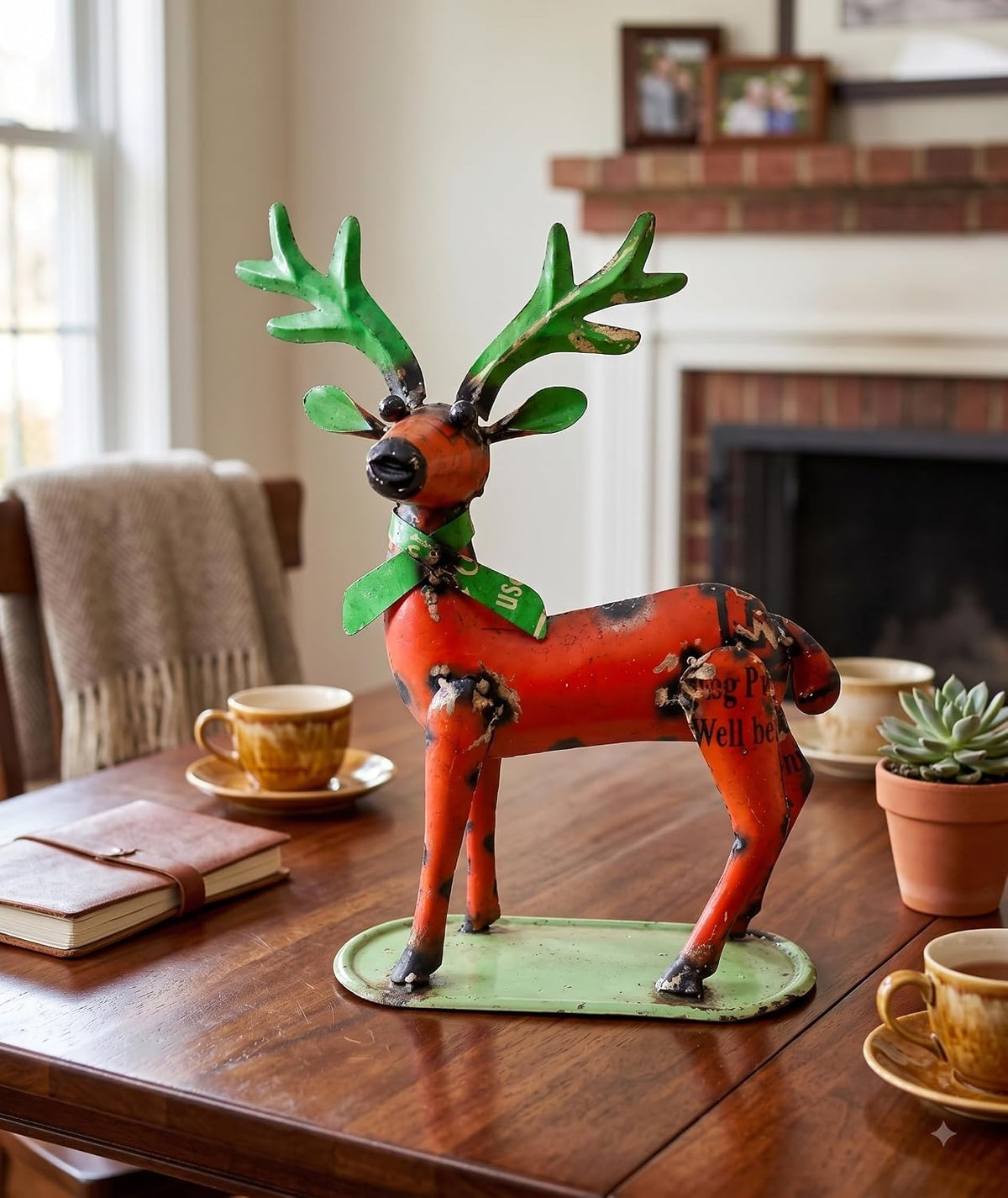 Maroon Recycled Iron Reindeer Figurine