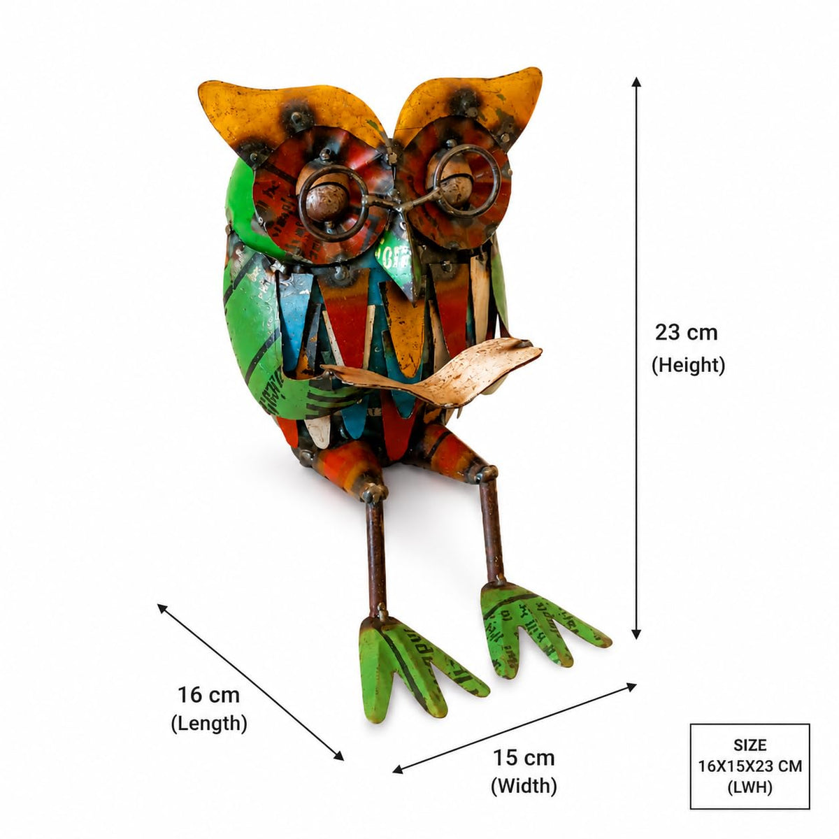 Recycled Iron Owl with Book Figurine