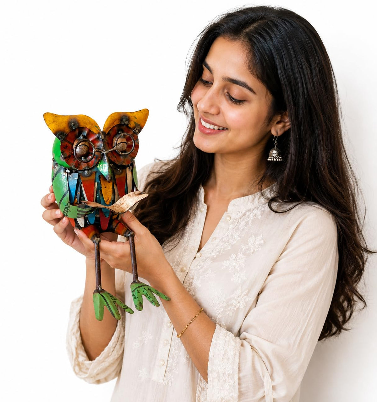 Recycled Iron Owl with Book Figurine