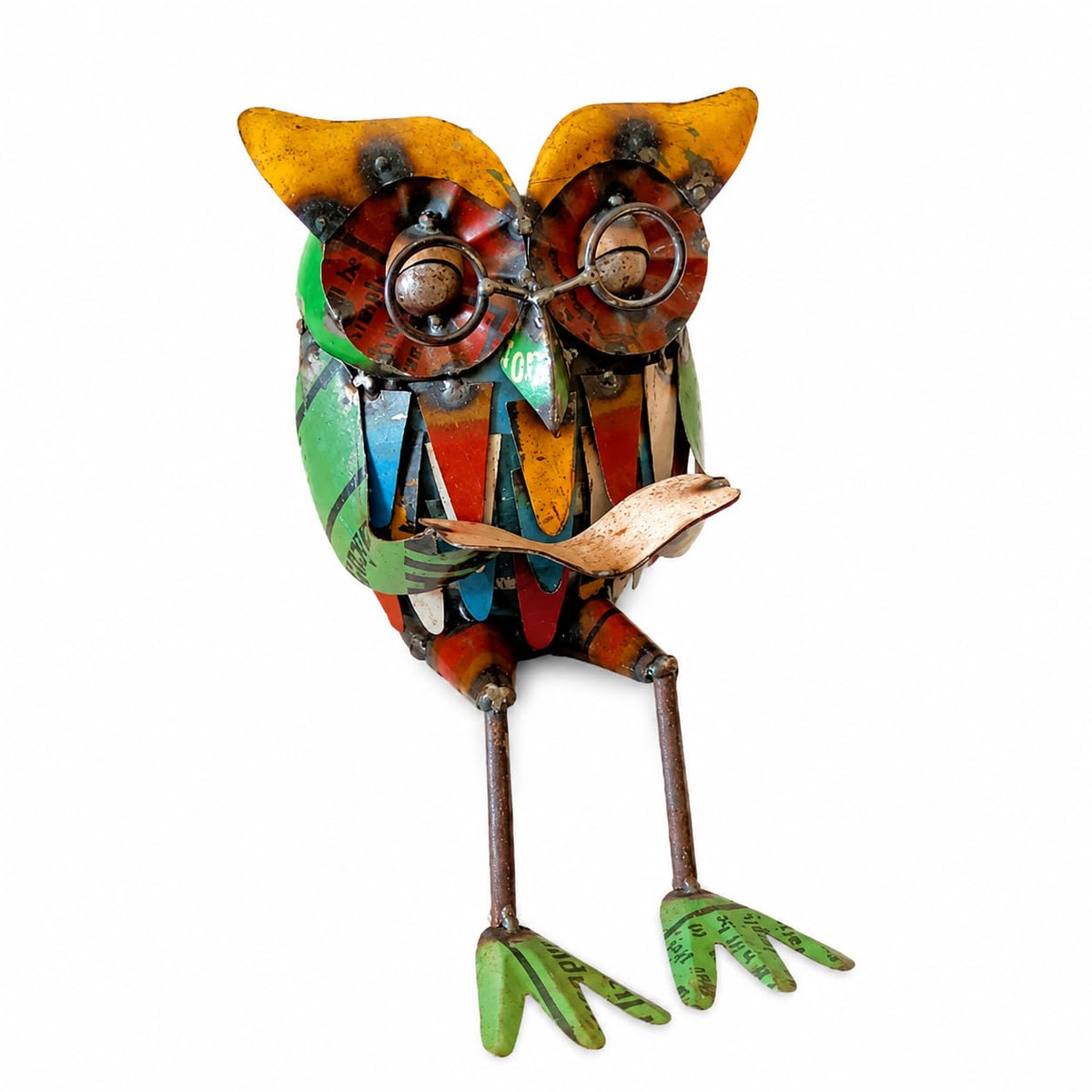 Recycled Iron Owl with Book Figurine