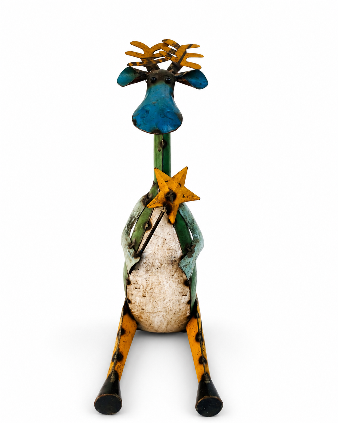 Recycled Iron Funky Reindeer Figurine with Star